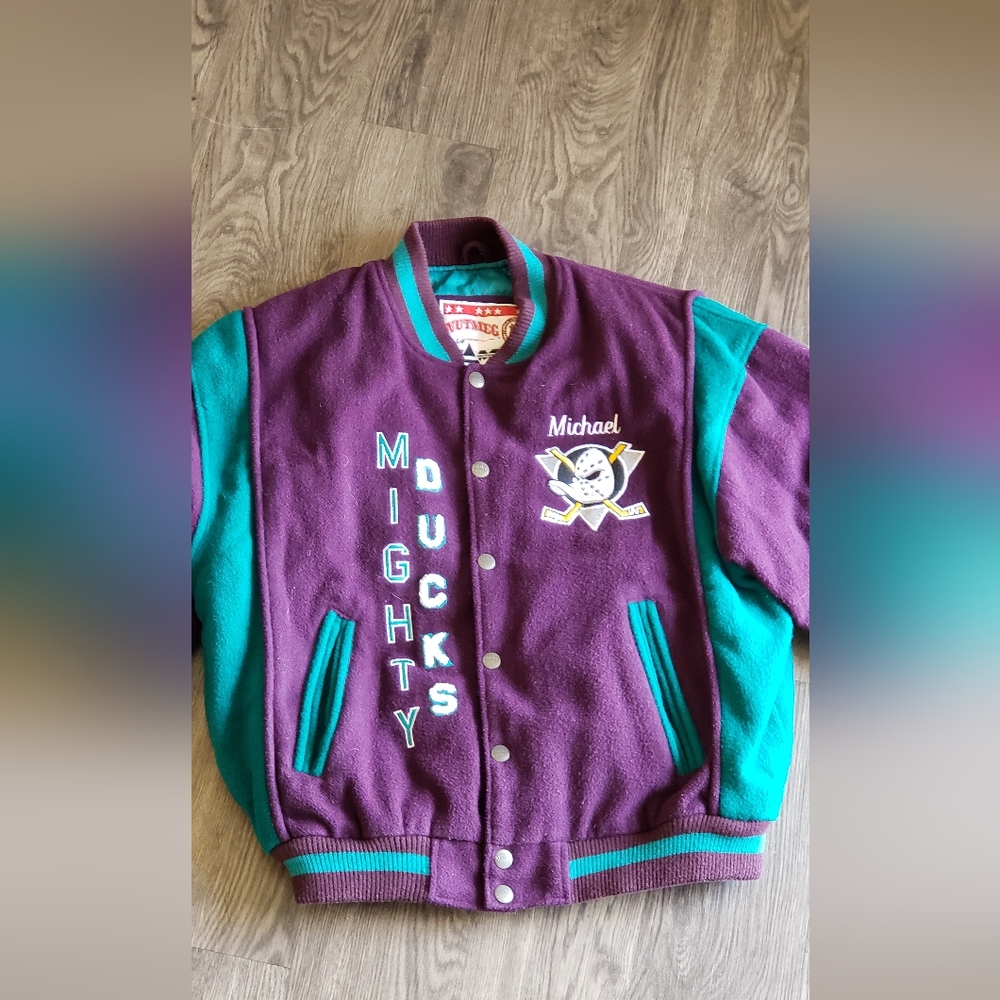 Vintage Jacket Mighty Ducks Letterman Jacket by Nutmeg 1990s sz Large fitted - Picture 2 of 8